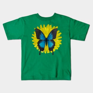 Dandelion Flower Blue Butterfly Kids T-Shirt